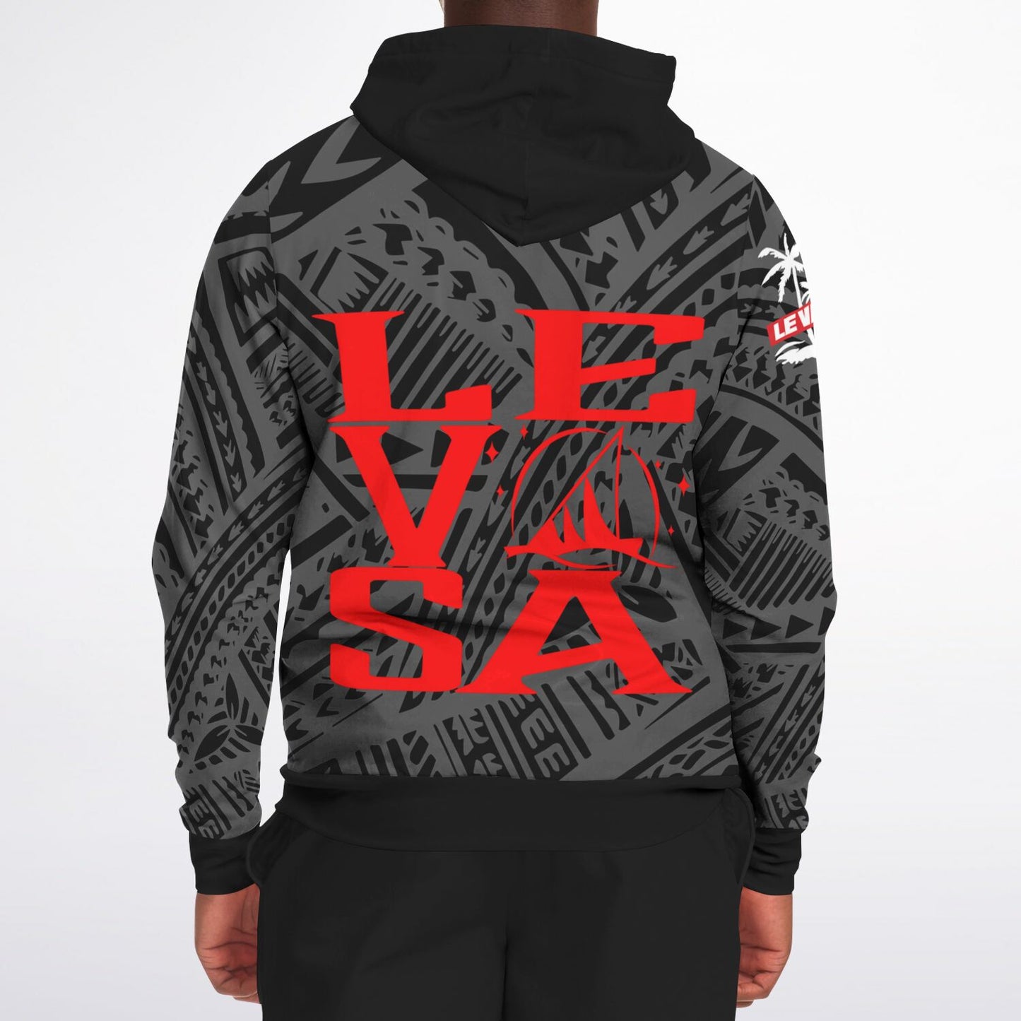 LE VASA RED BRICK All-Over Print Zip-Up Hoodie-black