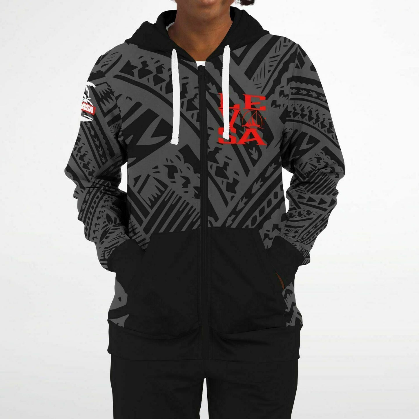 LE VASA RED BRICK All-Over Print Zip-Up Hoodie-black