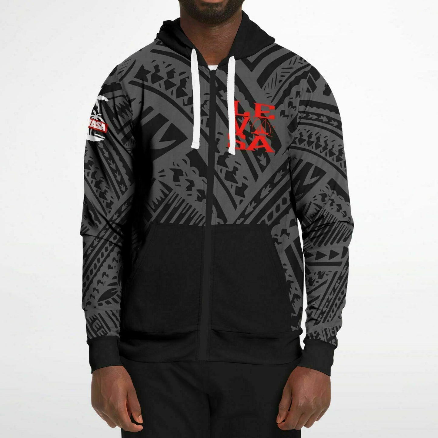 LE VASA RED BRICK All-Over Print Zip-Up Hoodie-black