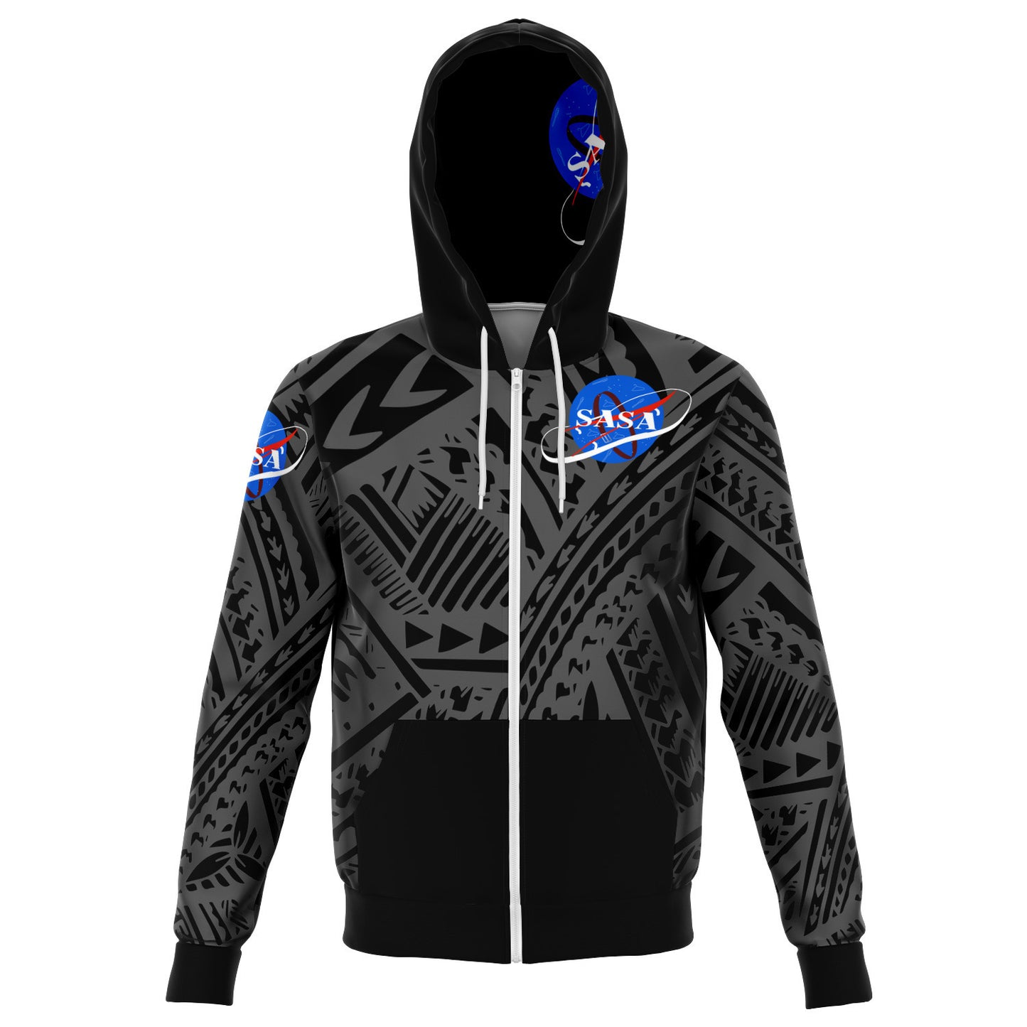 SASA (It's A SLAP!!!) All-Over Print Zip-Up Hoodie-black